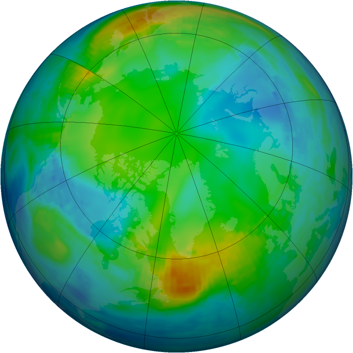 Arctic ozone map for 25 November 1993